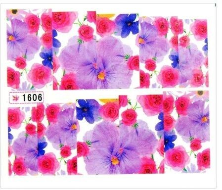 Allepaznokcie Naklejki wodne do paznokci arkusz 6,5 x 5,5 cm na 10 palców Nr 1606