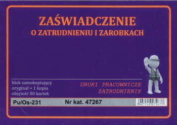 Firma krajewski Zaświadczenie o zatrudnieniu i zarobkach A6 [Pu/Os-231] Pu/Os-231