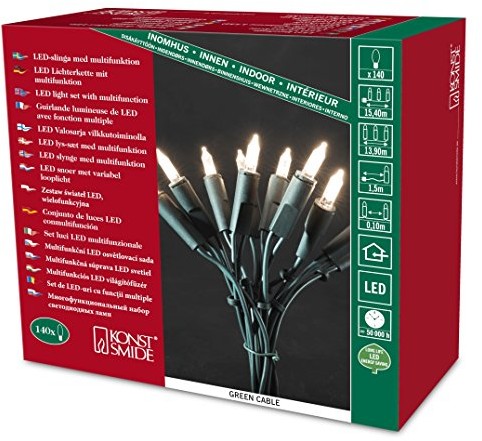 Konstsmide 6310  120 LED Mini/do użytku wewnątrz pomieszczeń (IP ) 230 V/One String/wewnętrzna z 8 funkcjami, jednostki sterującej i funkcja Memory/140 ciepłe białe diody/przewód zielony 6310-120EE