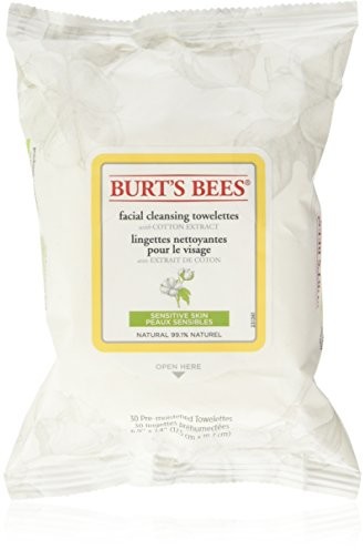 Burt's Bees szampon wilgotnych chusteczek do oczyszczania twarzy do skóry wrażliwej z bawełny gorzelniczego, 30 sztuk 01678-14