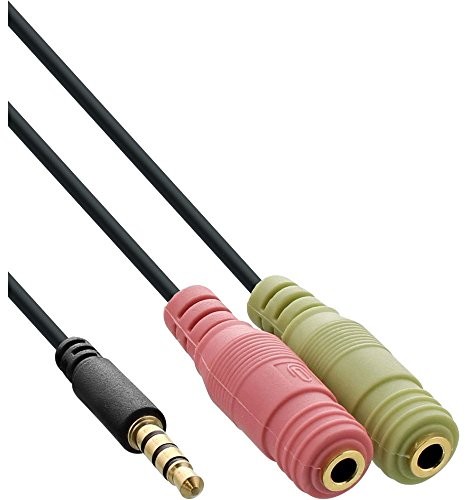 InLine audio Headset Adapter Cable 3,5 MM wtyczka mini jack 4pol. do gniazda 2 X 3,5 MM JACK 1 m, 99302j 99302J