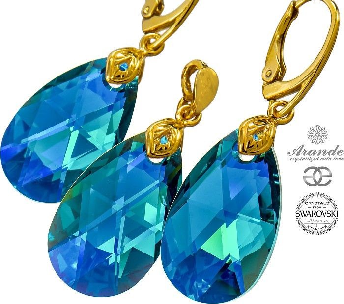Arande NOWE SWAROVSKI piękny komplet BLUE ZIRCON GOLD ZŁOTE SREBRO 700461