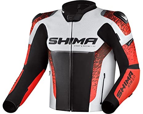 SHIMA SHIMA STR 2.0 kurtka motocyklowa - skóra, kurtka sportowa z tyłu, łokcie, ochraniacze na ramiona, perforowana skóra, do 2-częściowego garnituru (50, Red Fluo) STR 2.0 JACKET RED FLUO