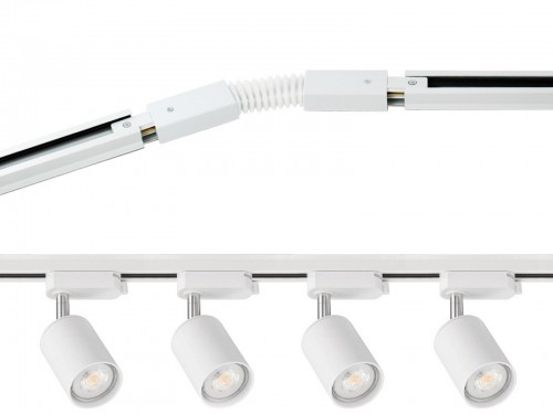 LED Plus 4 x Reflektor szynowy LED na żarówkę GU10 biały + dwie szyny 1m + łącznik elastyczny 024-G10-WHT-6