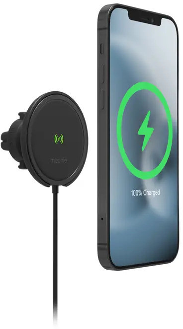 Mophie Snap+ Wireless Vent Mount Magnetyczny Uchwyt Samochodowy na Kratkę Nawiewu z Bezprzewodowym Ładowaniem Kompatybilny z MagSafe 15 W (Black)