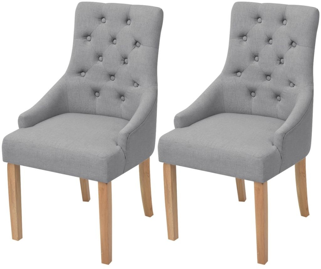 Dębowe krzesła do jadalni, tapicerowane tkaniną, jasnoszare, 2 szt.