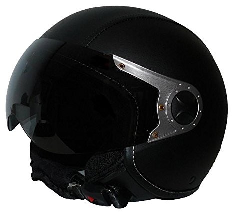 protectWEAR Protect Wear Jet kask ochronny kask motocyklowy H710 z czarną powłoką ze sztucznej skóry pilot wzornictwo, L, czarny H710-Leder-L