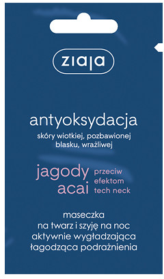 Ziaja Ltd Zakład Produkcji Leków Jagody Acai maseczka na twarz i szyję na noc aktywnie wygładzająca łagodząca podrażnienia 7 ml 7067656