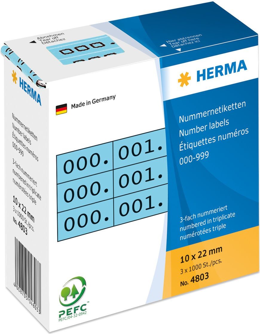 Herma Nummernetik. 3fach selbstkl. 10x22 mm blau/schwarz - 4803