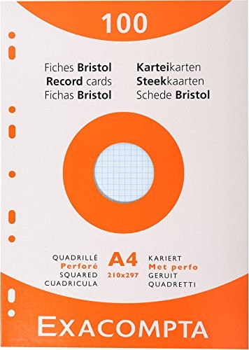 Exacompta 13656e opakowanie z 100 fiszek 210/297 z otworami w kratkę czy w 4 kolorach (niebieski/żółty/zielony/różowy) 13656E