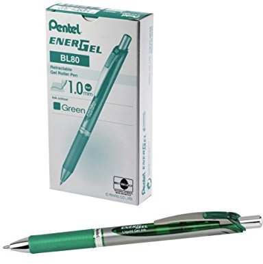 Pentel EnerGel żel 12 sztuki ink roller funkcją zwijania 1 MM, zielony BL80-D