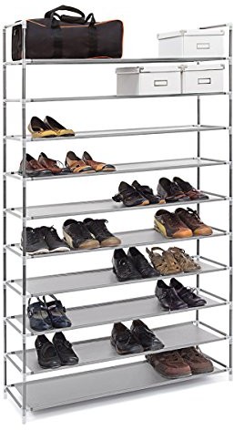 Relaxdays stojak na buty XXL wys. x szer. x gł.: ok.175,5 x 100 x 29 cm, na 50 par butów, 10 półek, stojak z materiału i metalu, skalowalny, duża ilość miejsca, czarno-szary 10019127_111