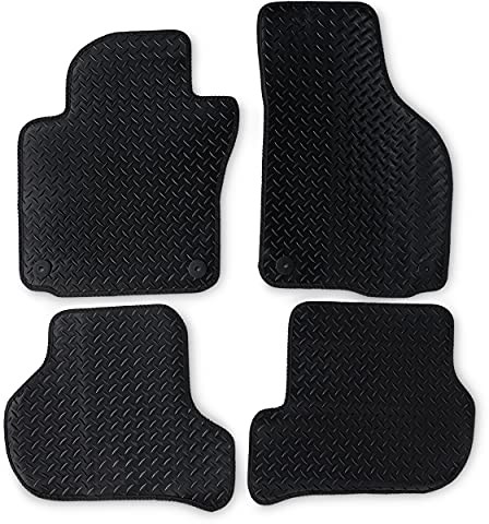 Safe Travel Safe Travel Wytrzymałe gumowe dywaniki samochodowe z klipsami mocującymi, grubość 3 mm, czarne z czarną krawędzią, idealne dopasowanie do VW Golf MK6 (2008 - 2013), 4-częściowy zestaw AMZ/STDRUBBER/LHD/2306