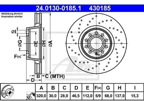 ATE TARCZA HAM 24.0130-0185.1 AUDI A4 2.0TFSI 06-08  24.0130-0185.1