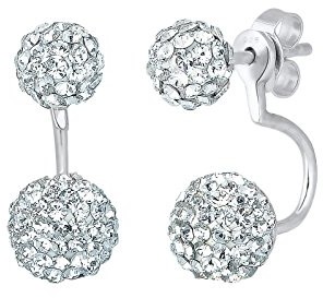 Elli damskie kolczyki wtykane Front-Back podwójne kolczyki na sztyfcie 925 srebro kryształ Swarovskiego GOL, srebro, srebro 0307240915