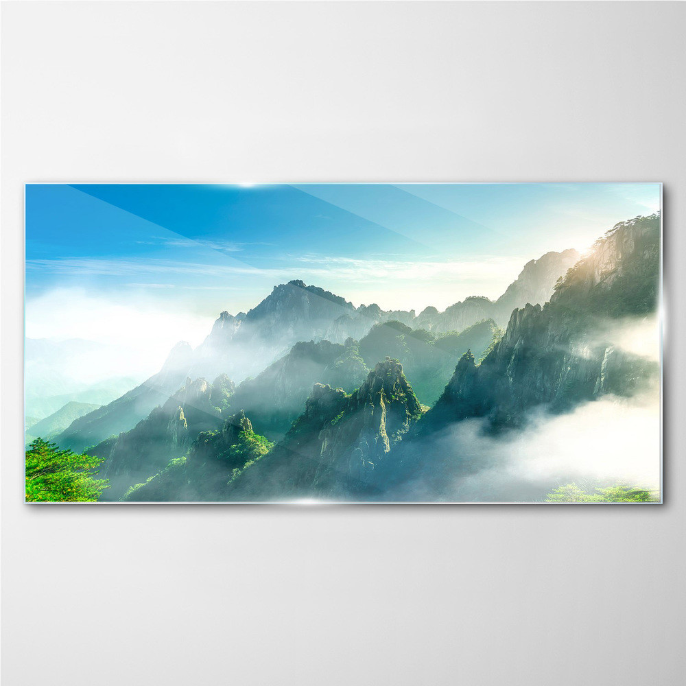 PL Coloray Obraz Szklany góry drzewa niebo 100x50cm