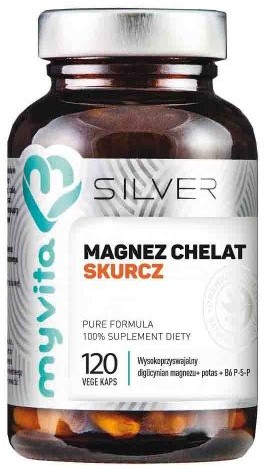 MyVita Magnez chelat Skurcz diglicynian magnezu + witamina B6 P-5-P + potas 120 kapsułek Silver Pure
