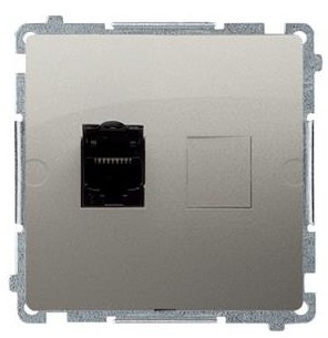 Kontakt Simon Kontakt_Simon Gniazdo komputerowe RJ45. kategoria 6. pojedyncze ekranowane z przesłoną przeciwkurzową (moduł). Montaż na łapki lub wkręty satynowy BM61E.01/29