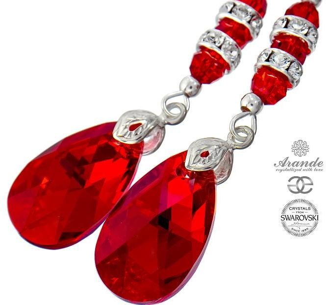 Swarovski ozdobne kolczyki CZERWONE SIAM SREBRO