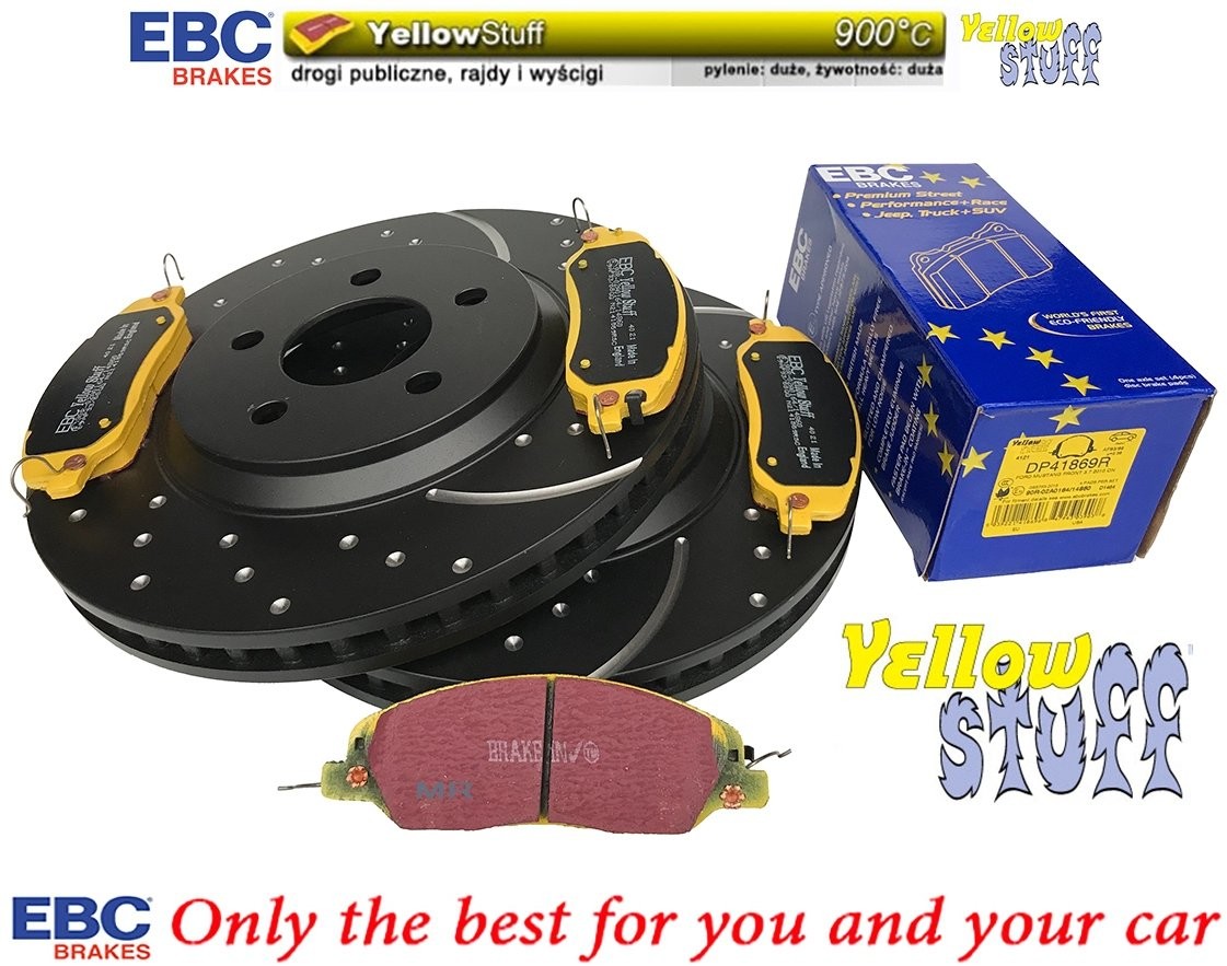 EBC Brakes Przednie klocki YellowStuff + NAWIERCANE NACINANE tarcze hamulcowe EBC seria GD 316mm Ford Mustang 2005-2014 GD7255+DP41869R