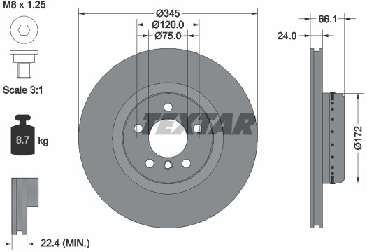 TEXTAR Tarcza hamulcowa przód 245X24 V 5-OTW BMW 1 F20/F21 10> /KOMPOZYTOWA/ 92265125