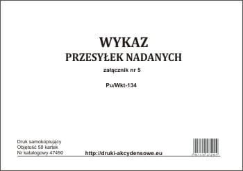 Firma krajewski Wykaz przesyłek nadanych [Pu/Wkt-134] Pu/Wkt-134