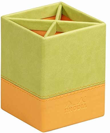 Rhodia 318816C pojemnik na długopisy (8 x 8 x 11 cm, sztuczna skóra, elegancki i praktyczny, idealny do biura) 1 sztuka, zieleń anyżowa 318816C