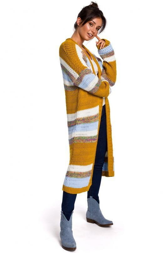 SukienkiShop Kolorowy długi sweter kardigan narzutka z modnym splotem - SukienkiShop