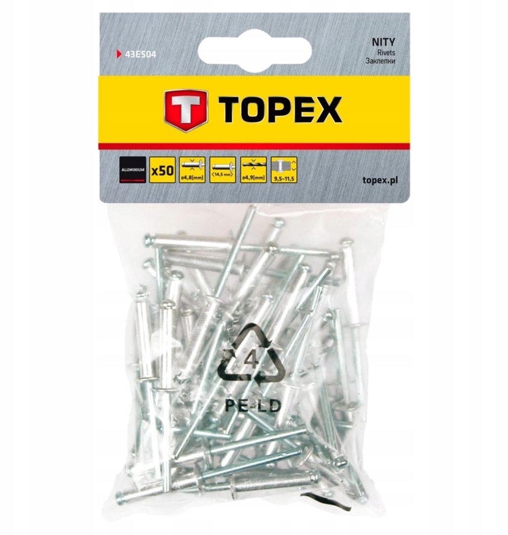 Nity aluminiowe 4.8 x 14.5 mm, 50 szt.