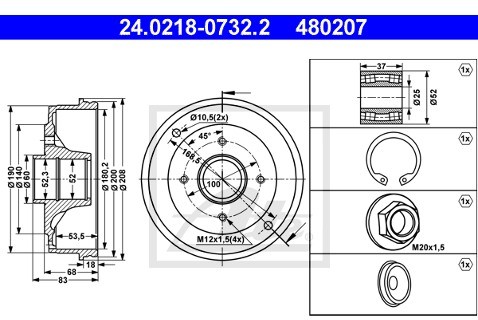 ATE Bęben hamulcowy 24.0218-0732.2