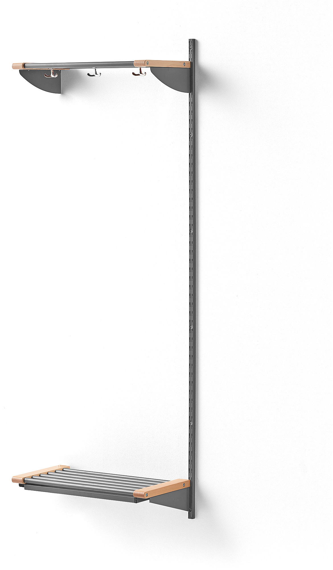 AJ Produkty Wieszak ubraniowy JEPPE, półka na nakrycia głowy, moduł dodatkowy, 1790x600x310 mm, aluminium/brzoza