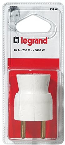Legrand 093901 Plastikowa wtyczka z ziemią, wyjście kabla od dołu, biały LEG93901
