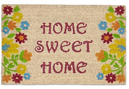 Relaxdays Wycieraczka kokosowa z hasłem Home sweet Home 40 X 60 kolorowych  podkładka mata kokosowa z antypoślizgową PCW wycieraczka wykonana z włókna kokosowego jako mata wyłapująca brud i kwiaty wyci 10020171