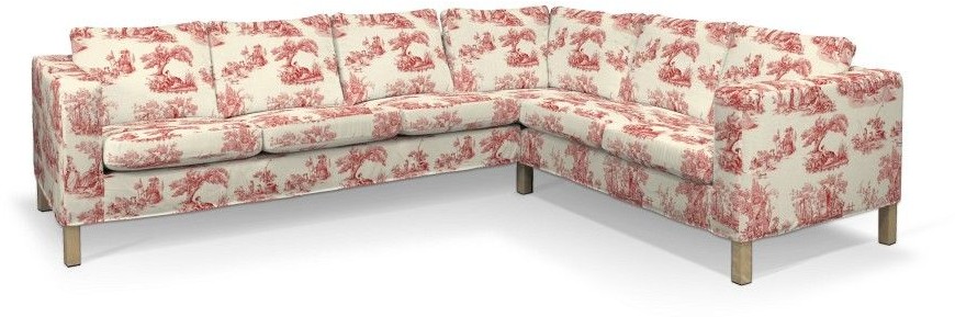 Dekoria Pokrowiec na sofę narożną lewostronną Karlanda tło ecru czerwone postacie Sofa narożna lewostronna Karlanda Avinon 699-132-15