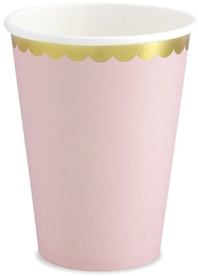 Party Deco Kubeczki różowe ze złotym brzegiem - 220 ml - 6 szt. KPP16-081J