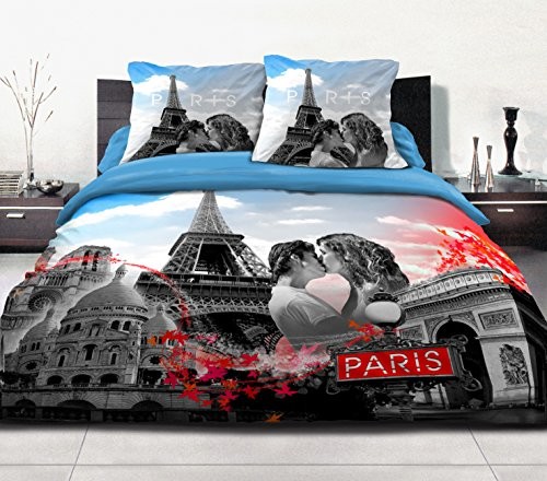 Home Passion 54200 Pack 3-częściowa pościel bawełna 57 nici miejsca Paris Niebieski 220 x 240 cm 54200