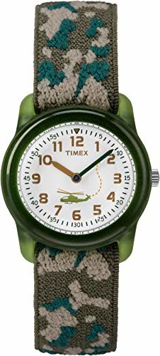 Timex Timex Dziecięcy analogowy zegarek z elastycznym paskiem z tkaniny 28 mm pasek moro