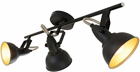 Briloner Leuchten Lampy Briloner 2049-035, lampa sufitowa z 3 wychylnymi i obrotowymi obszarami w stylu retro/vintage, oprawkaE14 maks.40 watów, metal, wymiary:55,4 x 10 x 18,1 cm, kolor czarno-złoty, 55,4 x 10 x 18,1