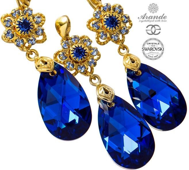 Arande NOWE SWAROVSKI KOLCZYKI WISIOREK BLUE FEEL GOLD 700418