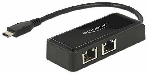 Delock Adapter SuperSpeed USB 3.1 Gen 1 z wtyczką Type-C > 2 x Gigabit LAN - 1000 Mbps - USB, 63927 63927