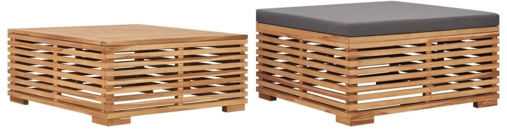 vidaXL Lumarko Stolik ogrodowy z podnóżkiem i szarą poduszką, drewno tekowe 316042