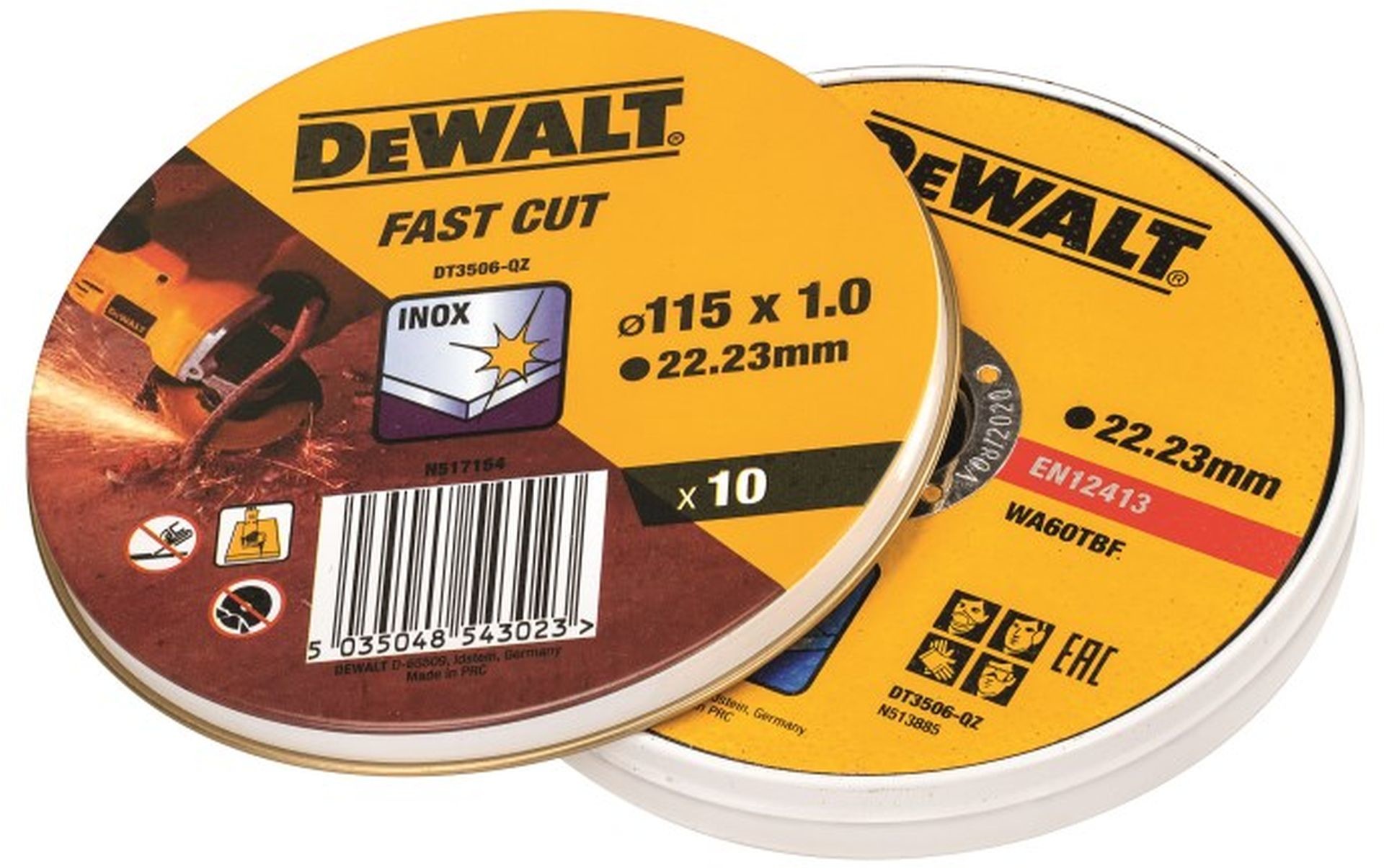 DeWalt Zestaw tarcz tnących ze stali nierdzewnej, 115 x 22,2 x 1,0mm, 10 szt. DT3506-QZ