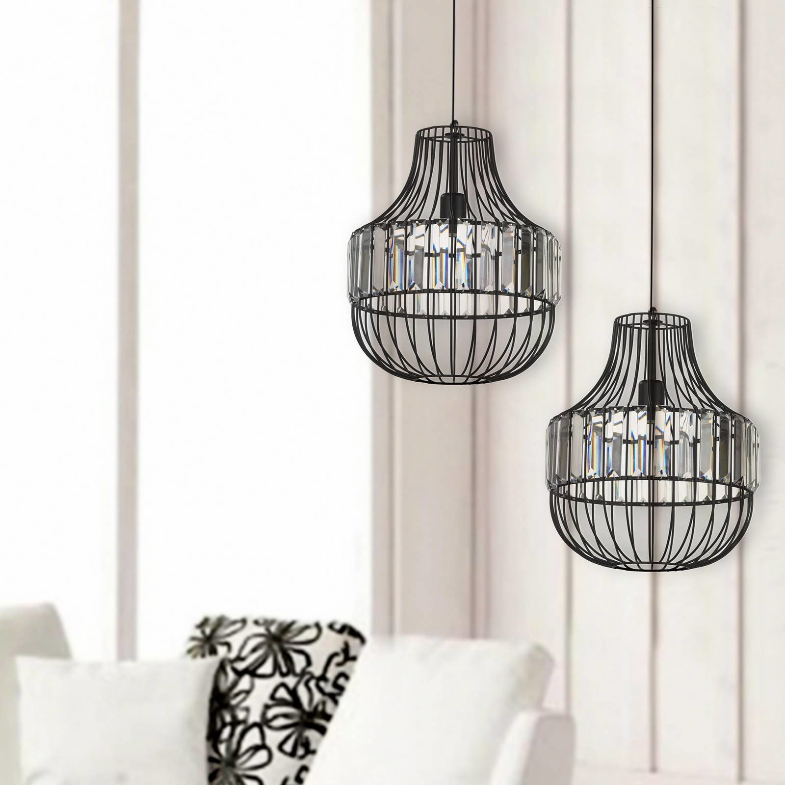 EULUNA Lampa wisząca Cloe klosz klatkowy z kryształami