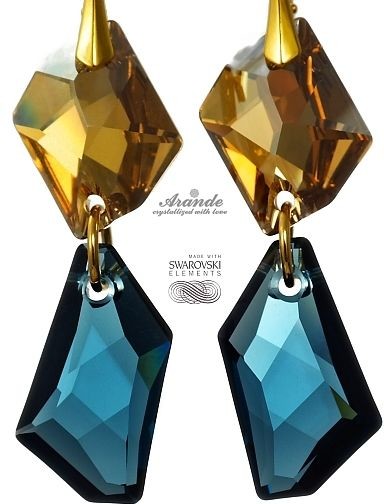 Swarovski piękne długie kolczyki MONTANA GOLD