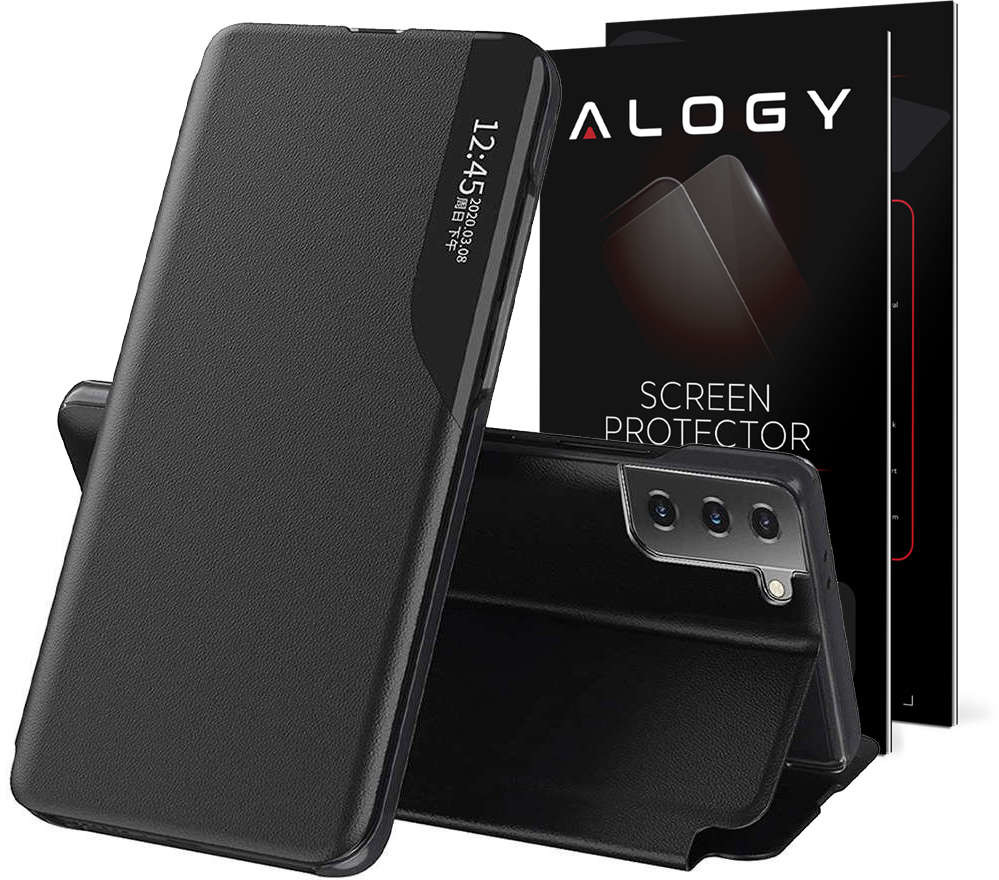 Alogy Etui z klapką portfel Alogy skórzane Smart View Cover do Samsung Galaxy S21 Plus + Szkło 9320/13659X1