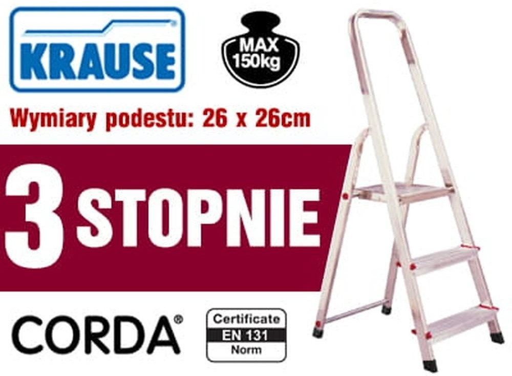 Krause 996 99674641 Aluminiowa drabina domowa Corda 3 stopnie wysokość robocza 2,55m) 74641-uniw