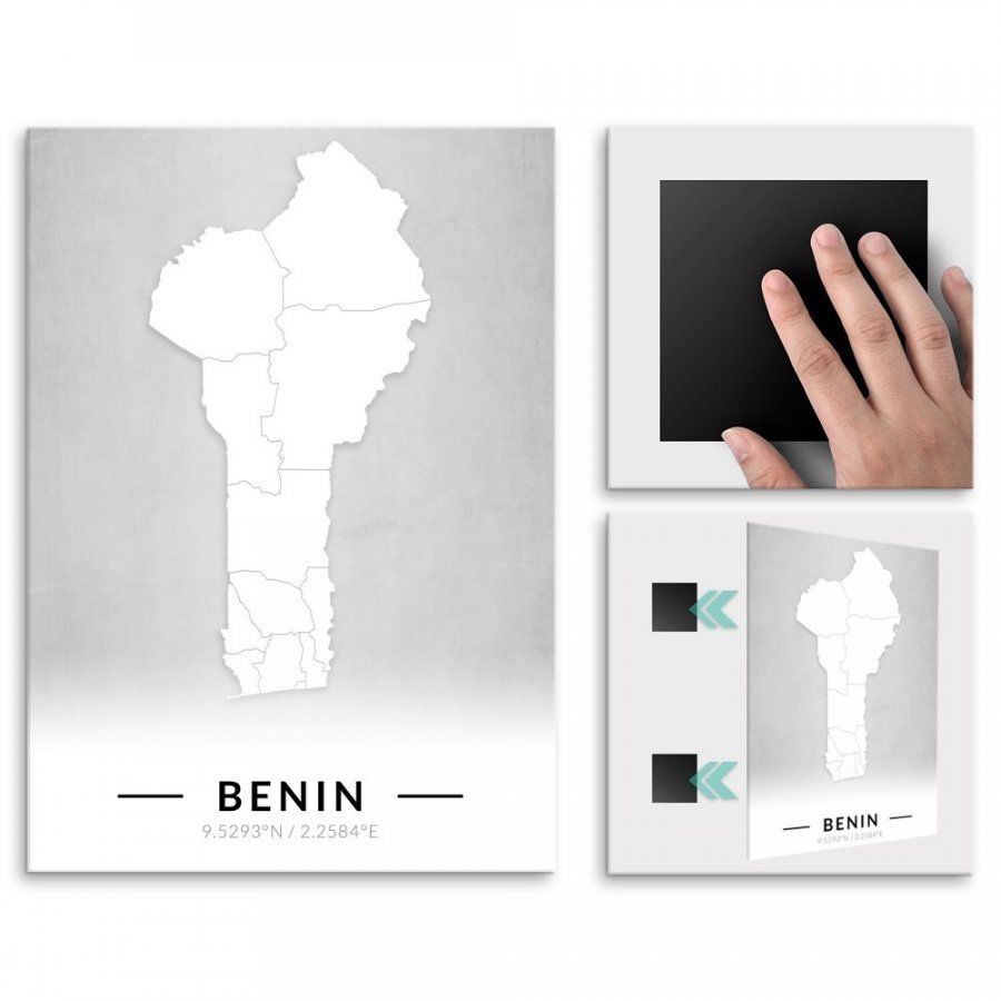 Pix4home Plakat metalowy Mapa B&W Benin L POS-L-03912