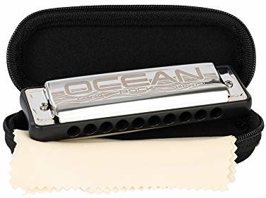 CASCHA Cascha Ocean Rock Bb-Dur harmonijka w kolorze czarnym | profesjonalna, diatoniczna harmonijka z 10 otworami | wysokiej jakości stroje z brązu fosforowego | z miękkim etui i ściereczką do czyszczenia HH 2333