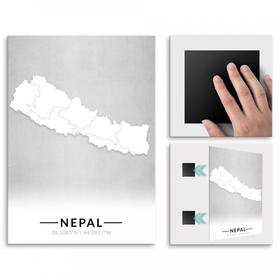 Pix4home Plakat metalowy Mapa B&W Nepal L POS-L-03951