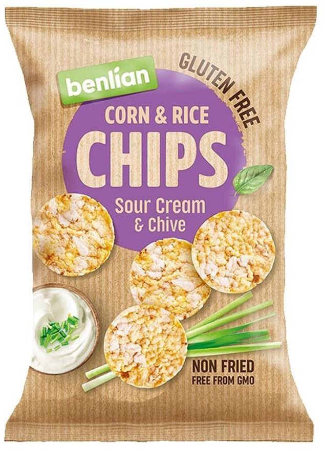 Benlian Chipsy kukurydziano-ryżowe - kwaśna śmietana i szczypiorek, 50g